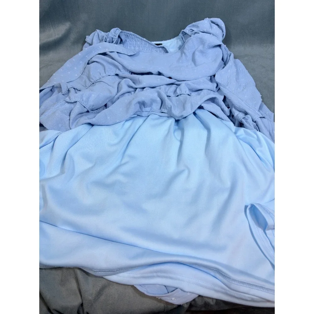 Womens Maxi Dress Blue Smocked Puff Sleeves Tiered Dress Cottagecore S NWT - Picture 7 of 16